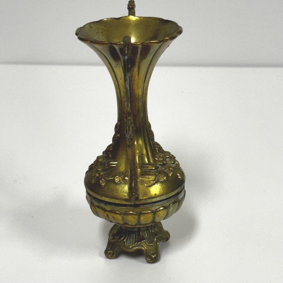 Vintage small brass bud vase: 4.75" tall Italian ornate - Picture 9 of 11